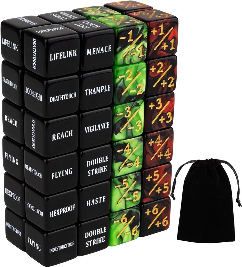 LAMJAM 48 Pieces Abilities Keywords MTG Dice Counters Plus One Life Counter Dice Bulk Creature Stats Buff Tokens Dice Set for Magic The Gathering, MTG, Card Games Accessories - Image 1